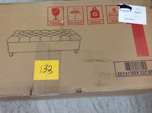 lot 133 image: Noble House Dark Blue Tufted Fabric Storage Bench not used