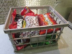 lot 4 image: Crate with Assorted Big Bags of Can...