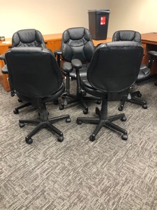 lot 50 image: Lot Of 5 Leather Executive Office Chairs - Great Condition Except Arms Have Wear  Quill Brand Berwell Luxura Task Chair  by Quill
