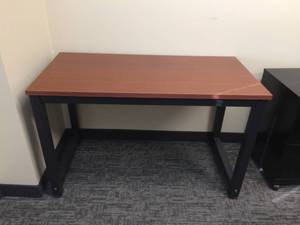 lot 26 image: Black Metal Wood Laminate Top Table - Like New Condition