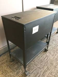 lot 10 image: Flip Top Black Hanging File Mobile Filing Cabinet With Shelf - Excellent Condition - No Key 
