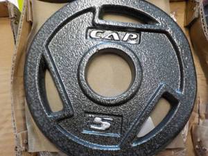 lot 109 image: Set of 2 - 5 lb. Black Olympic Grip...