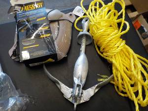 lot 129 image: Anchor, Rope, Mess Kit, Car Seat Co...
