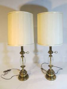 lot 65 image: Pair of Brass and Glass Lamps