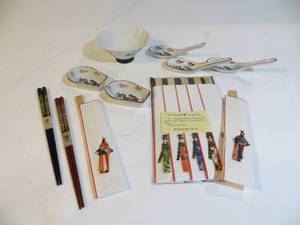 lot 67 image: Asian Bowl Spoon Rests and Chopsticks