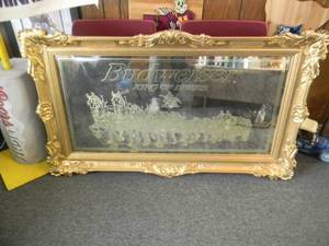 lot 3 image: LARGE AND RARE - BUDWEISER GOLD MIRROR WITH GOLD CLYDESDALES, HARD TO FIND - APPROX 58 BY 34 - SEE PICTURES