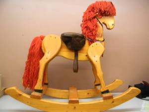 lot 4 image: VINTAGE LARGE WOOD ROCKING HORSE - APPROX 40 TALL - VERY NICE - SEE PICTURES