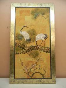 lot 9 image: FRAMED PICTURE OF SOME COOL LOOKING BIRDS - APPROX 21 BY 41 - SEE PICTURES