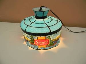 lot 25 image: SCHMIDT TIFFANY STYLE HANGING LAMP - (NEW) - SEE PICTURES