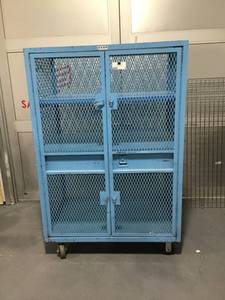 lot 13 image: Blue Locking CageCart on castors - 48 wide, 30 deep, 72 tall