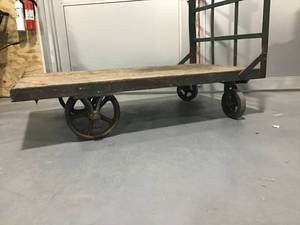 lot 29 image: Green, Rolling, Industrial Flatbed Cart 60 x 36