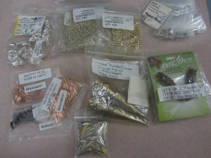 Pow-Wow Cones, Gold Feathers, Curved Tubes, Heishi, Caps, Cord Ends
