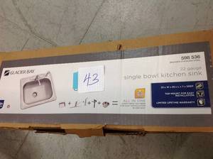 lot 43 image: Glacier Bay All-in-One Drop-In Stainless Steel 25 in. 4-Hole Single Bowl Kitchen Sink not used