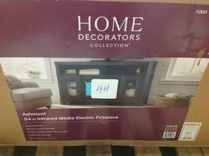 lot 44 image: Home Decorators Collection Ashmont 54 in. Freestanding Electric Fireplace TV Stand in Gray Oak open box in like new condition