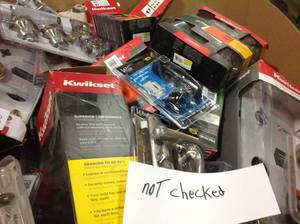 lot 52 image: Gaylord of door hardware with many KWIKSET, Defiant and more some are complete sets and some are missing parts