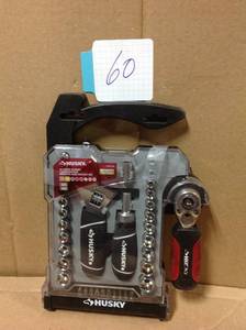 lot 60 image: Husky 14 in. and 38 in. Stubby Ratchet and Socket Set (46-Piece)in good condition
