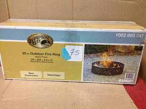 lot 75 image: Hampton Bay 30 in. Steel Fire Ring with Lattice Pattern in Black not used