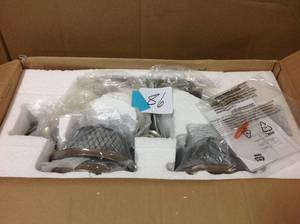 lot 186 image: Progress Lightning Tilley Collection 3-Light Brushed Nickel Bathroom Vanity Light with Mesh Shades not used