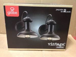 lot 91 image: Globe Electric Jameson 1-Light Oil Rubbed Bronze Outdoor Wall Lantern Sconce (2-Pack) not used