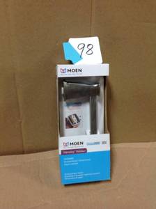 lot 98 image: Hensley Pivoting Double Post Toilet Paper Holder with Press and Mark in Brushed Nickel not used