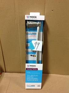 lot 99 image: Moen Hensley 18 in. Towel Bar with Press and Mark in Brushed Nickel not used