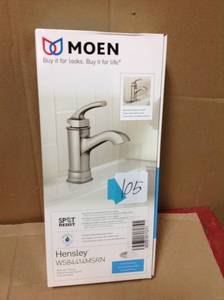 lot 105 image: Moen Hensley Single Hole Single-Handle Bathroom Faucet in Spot Resist Brushed Nickelin good condition