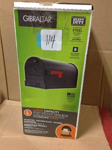 lot 114 image: Gibraltar Mailboxes Arlington Premium Steel Post-Mount Mailbox, Blackin good condition