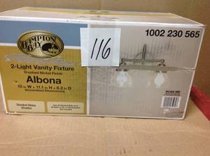 lot 116 image: Hampton Bay 2-Light Brushed Nickel Vanity Light with Clear Seeded Glass Shadesin good condition