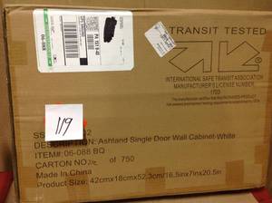 lot 119 image: RiverRidge Home Ashland 16-12 in. W x 20 in. H x 7 in. D Bathroom Storage Wall Cabinet in White not used