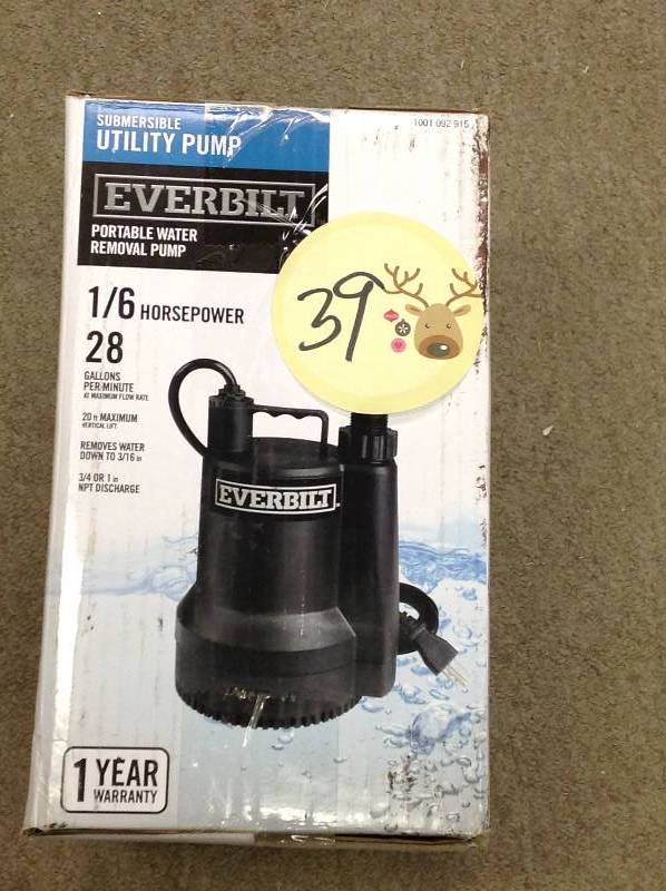 Everbilt 1/6 HP plastic Submersible deals Utility Pump, New Open Package, 3 Are availa