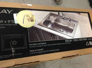 lot 1 image: Pergola Drop-In Stainless Steel 33 in. 4-Hole Single Bowl Kitchen Sink not used