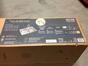 lot 41 image: Glacier Bay All-in-One Dual Mount Stainless Steel 33 in. 2-Hole Double Bowl Kitchen Sinkin good condition