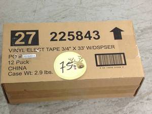 lot 75 image: Case of 34 in. x 33 ft. Vinyl Electric Tape with dispenser new