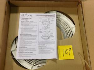 lot 109 image: NuTone Decorative White 100 CFM Ceiling Bathroom Exhaust Fan with Light