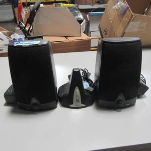 lot 80 image: Pair of Acoustic Research Speakers, with Transmitter.  Complete Set