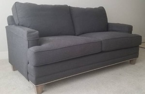 lot 3 image: Bassett Charcoal Grey Down Filled Loveseat, 2 of 2
