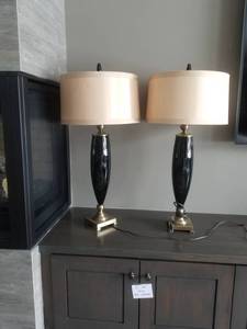 lot 37 image: Black Stemed Table Lamps, Pair