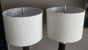 lot 36 image: Black and Silver Banded Table Lamps, Pair