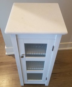 lot 35 image: White Glass Front Petite Cabinet