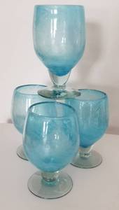 lot 78 image: Set of 9 Hand Blown Blue Stemware