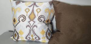 lot 81 image: Modern Tapestry Throw Pillows in Yellow and Mocha