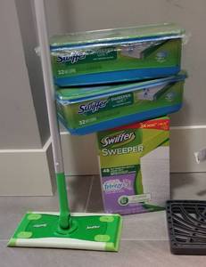 lot 65 image: Shark Steam Mop and Swiffer Mop with Supplies