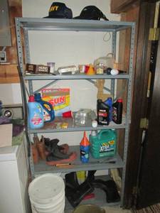 6 tall metal shelf with contents...