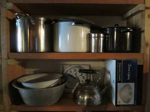 Enamelware, kitchenware and ceiling...