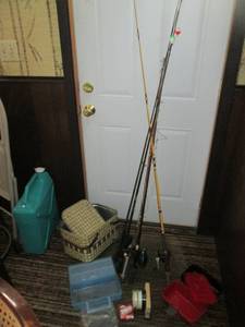 Lot of fishing poles, tackle and lu...
