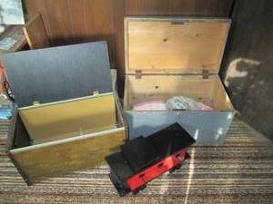 2 Vintage trunks and a wood train...