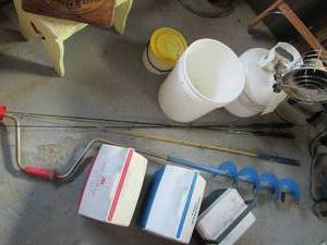 Lot of fishing poles, coolers, sunf...