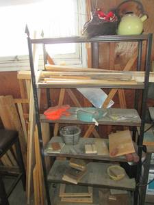 Metal shelf, wood, tow strap and mo...