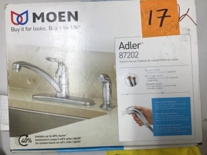 lot 17 image: Moen Adler Single-Handle Low Arc Standard Kitchen Faucet with Side Sprayer in Chrome