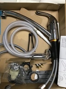 lot 22 image: Moen Adler Single-Handle Low Arc Standard Kitchen Faucet with Side Sprayer in Chrome